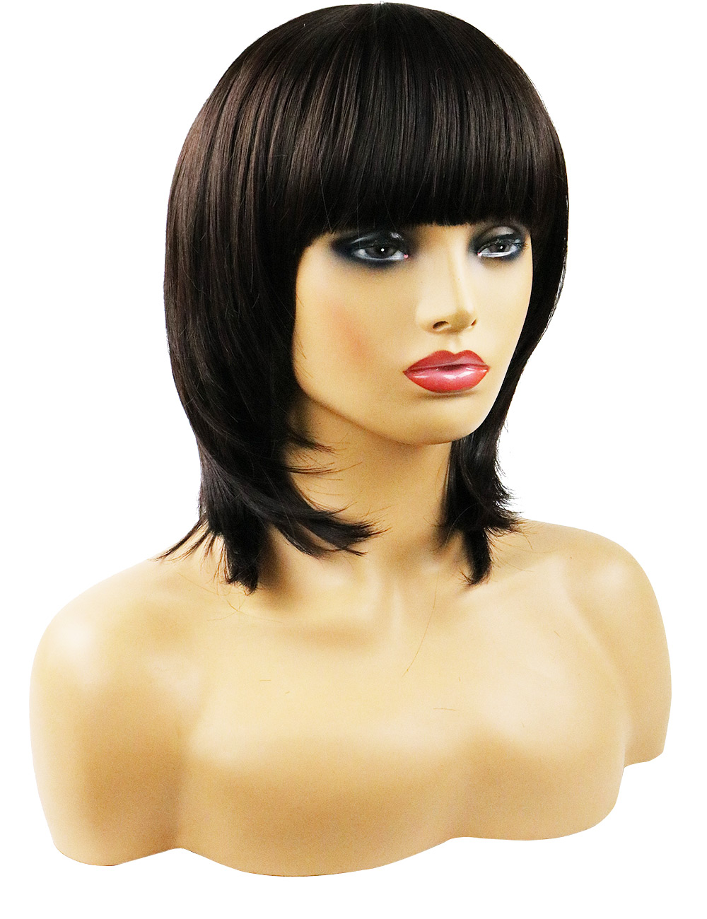 Layered Shag Hairstyle with Full Fringe Middle Length Synthetic Capless Women Wigs 12 Inches