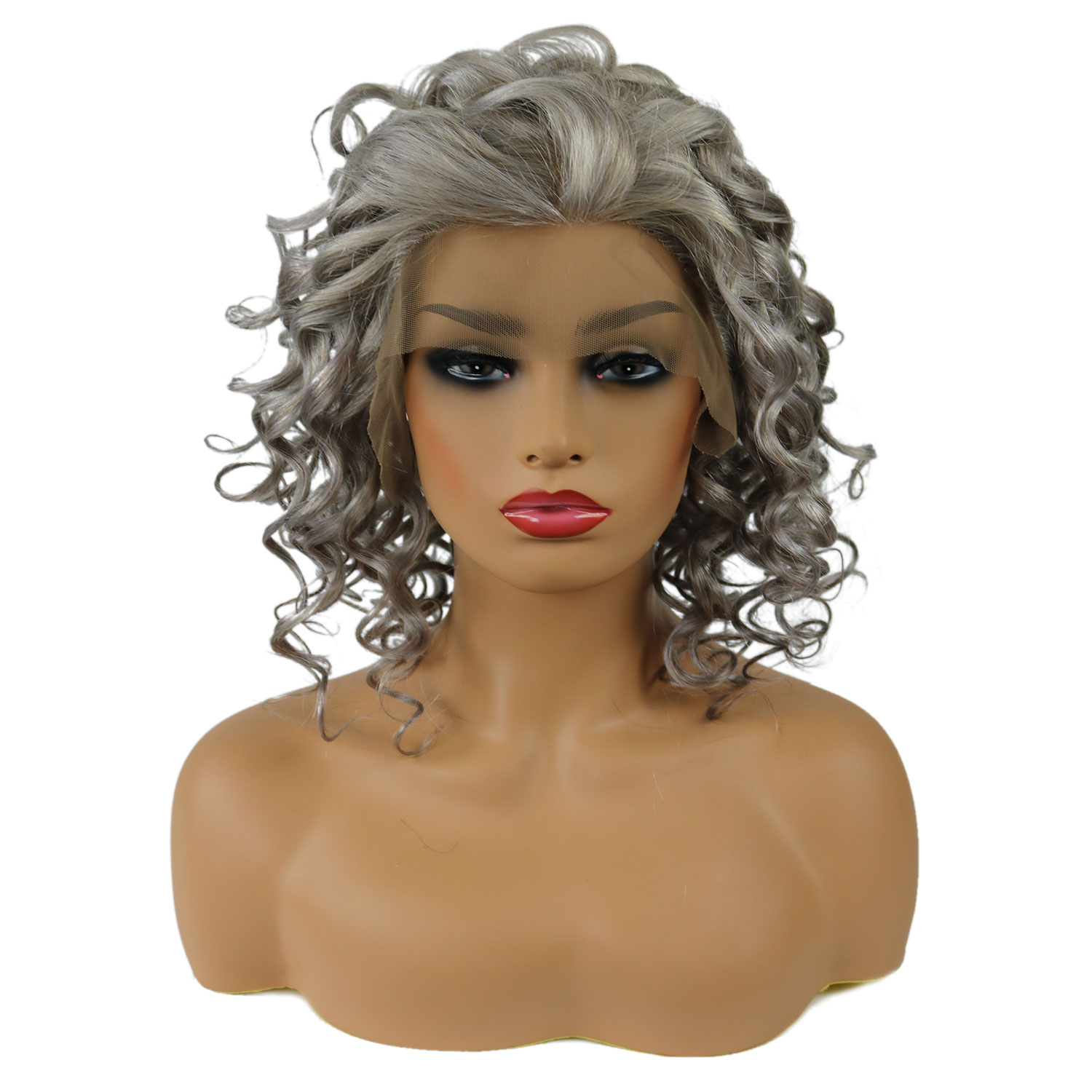 Salt and Pepper Wigs Curly Human Hair Women Lace Front Cap 120% 14 Inches Wigs