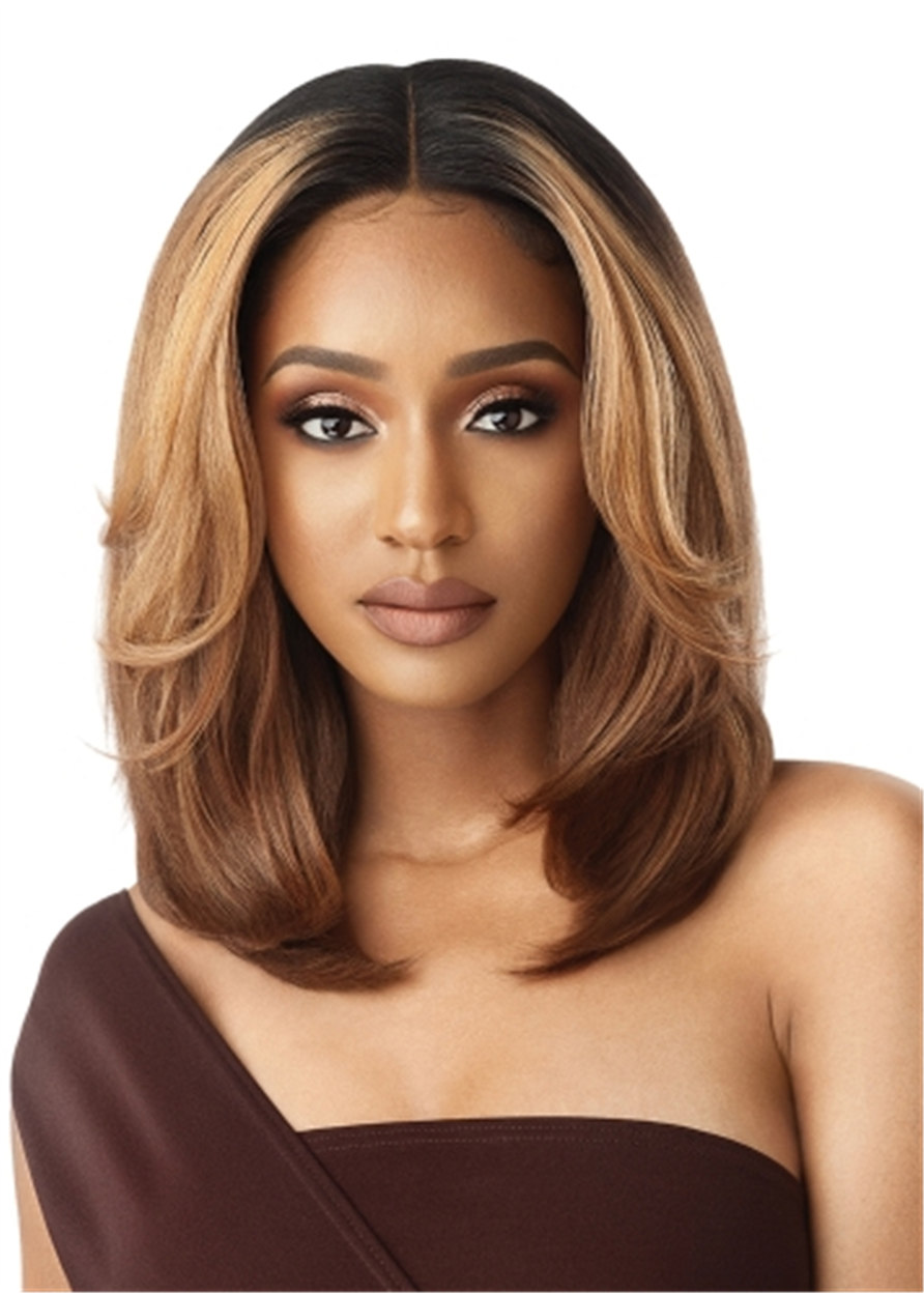 African American Wigs Balayage Bob Hairstyle Wigs Capless Synthetic Hair Wavy 130% 18 Inches Wigs