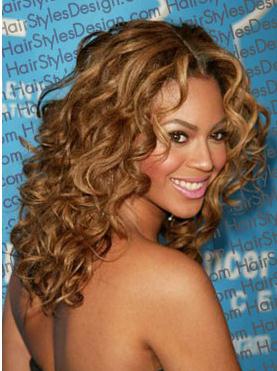  Beyonce's Hairstyle Human Hair Curly Full Lace Cap 120% 18 Inches Wigs
