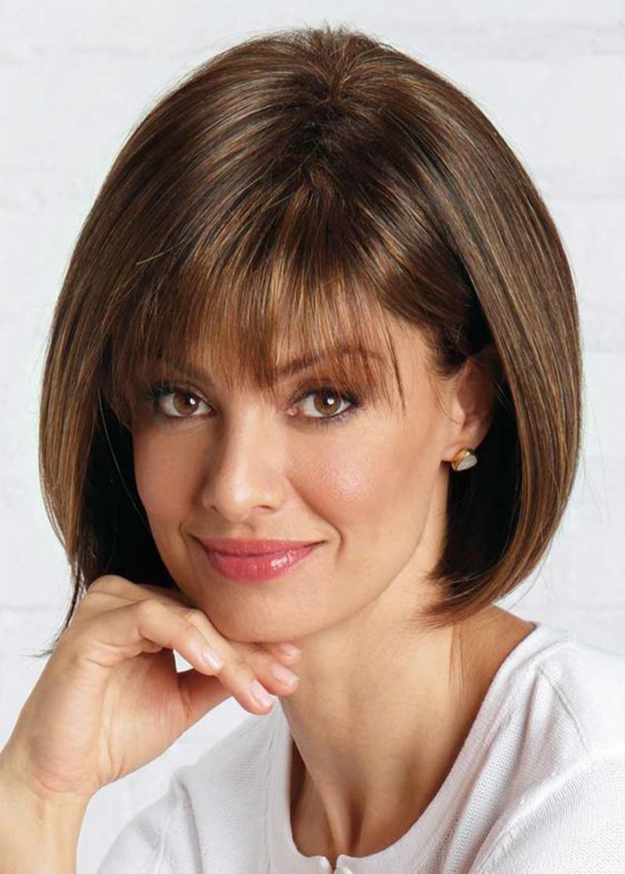 Short Bob Hairstyles Straight Human Hair Lace Front Cap Wigs 12 Inches