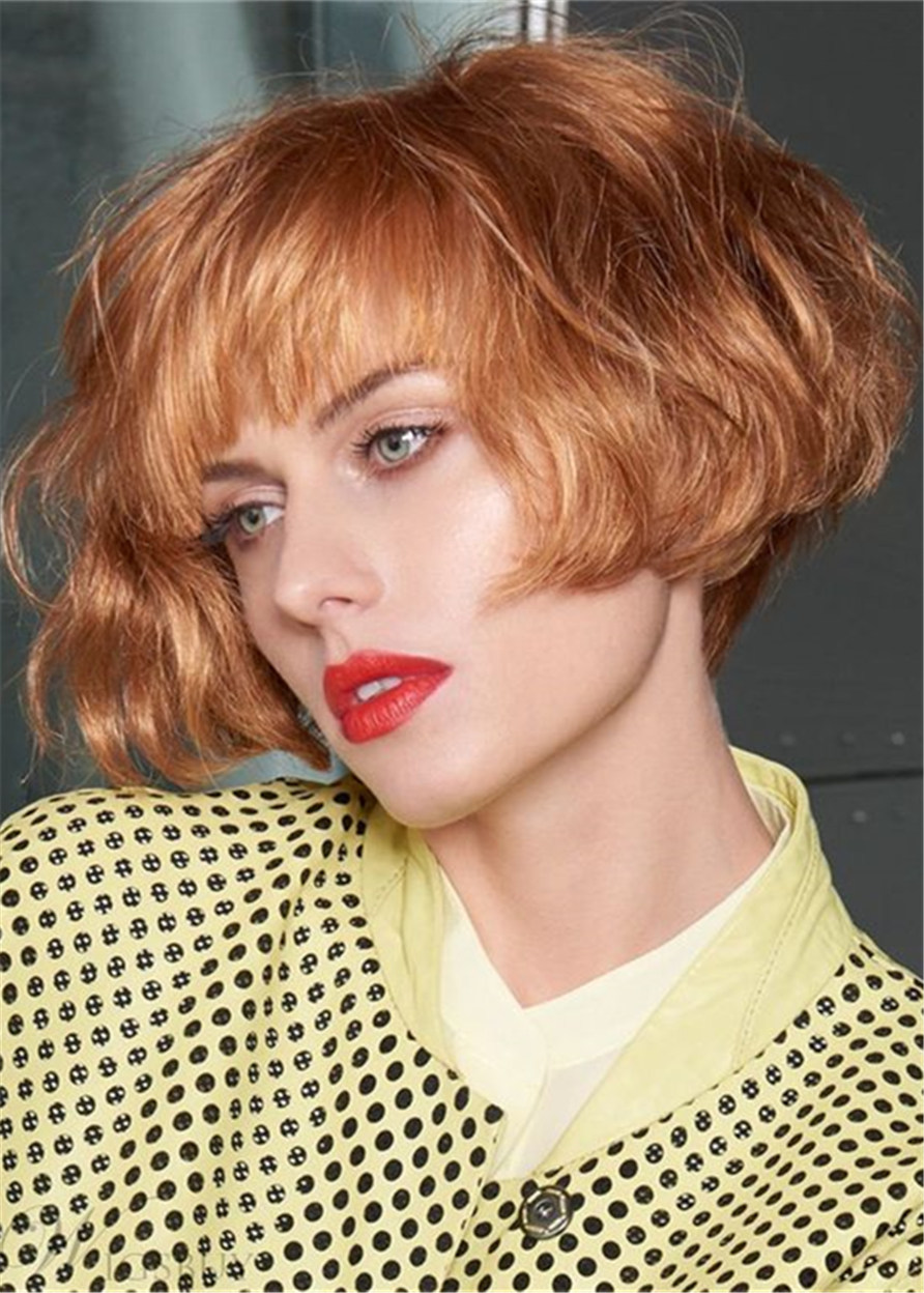 Short Fluffy Bob Wigs Capless Wavy Synthetic Hair Women 120% 10 Inches Wigs