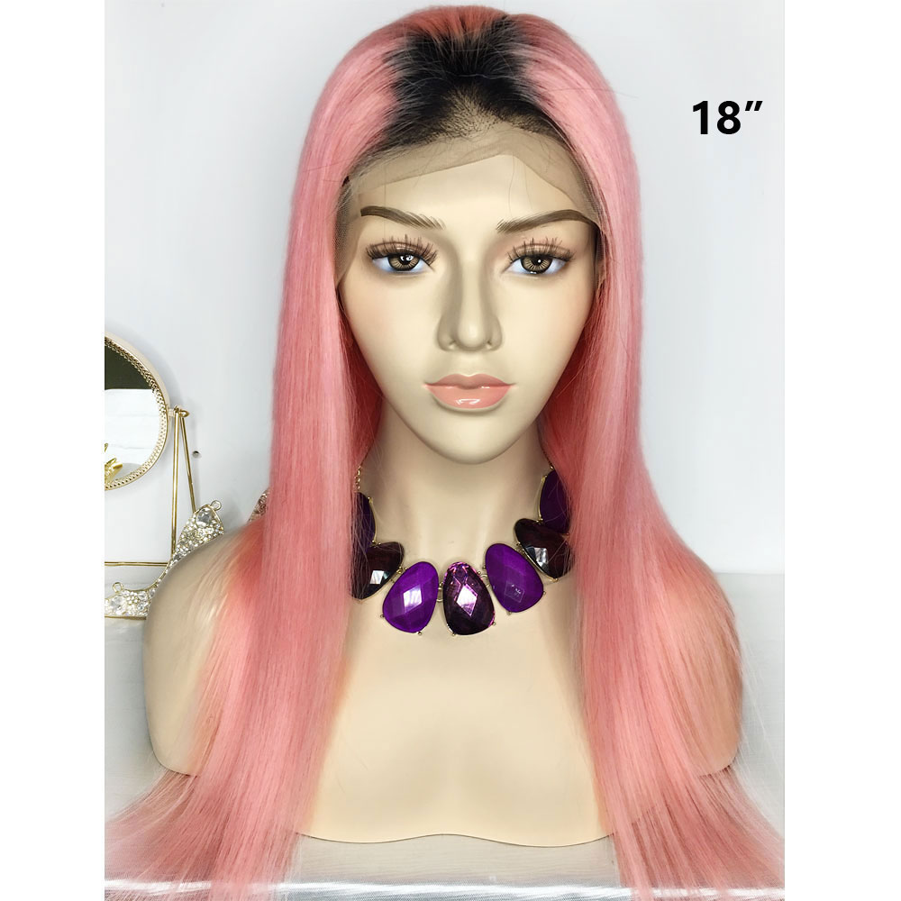 Women Straight Lace Front Cap Human Hair 18 Inches 130% Wigs