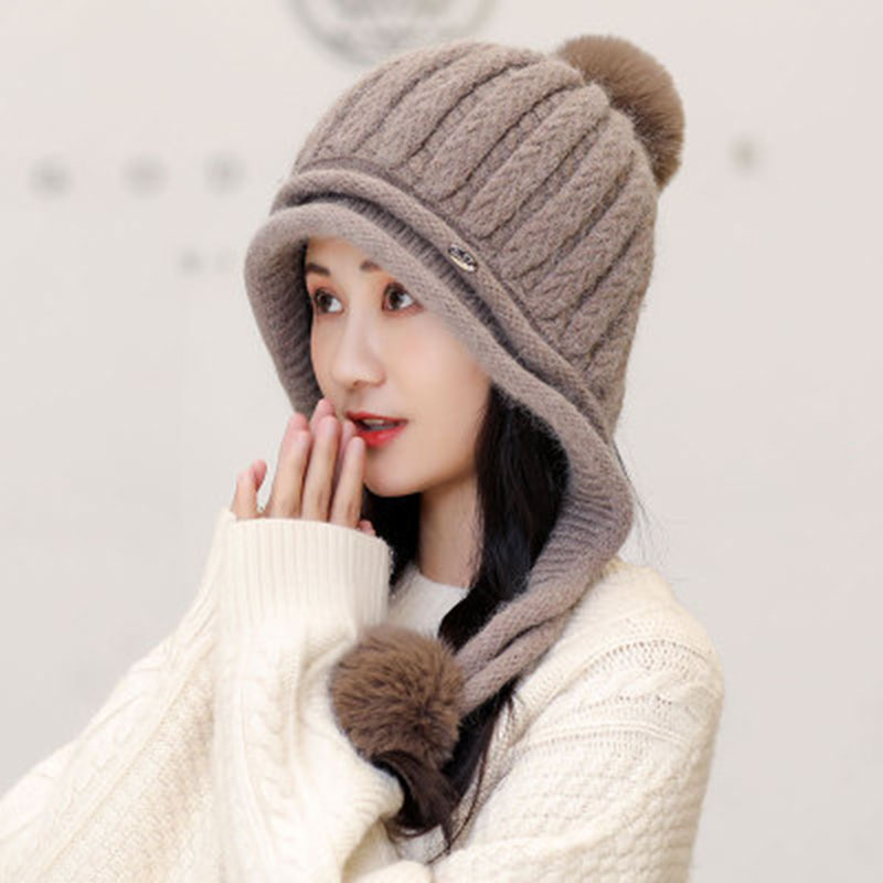 Knitted Hat Woolen Yarn Korean Pompon Plain Winter Hats