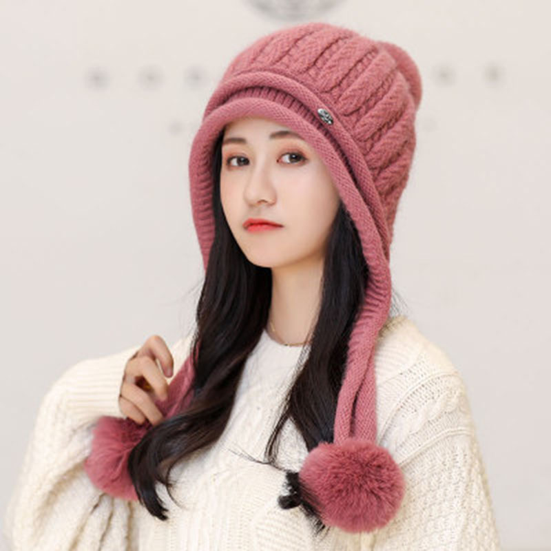 Knitted Hat Woolen Yarn Korean Pompon Plain Winter Hats