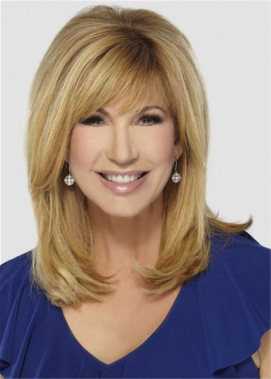 Leeza Gibbons Hairstyle Natural Straight Human Hair Capless Women 120% 16 Inches Wigs