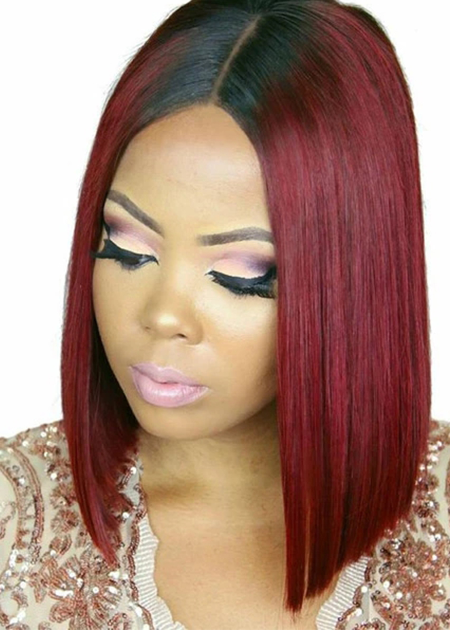 Bob Short Hairstyle Straight Human Hair Lace Front Cap 14 Inches 150% Wigs