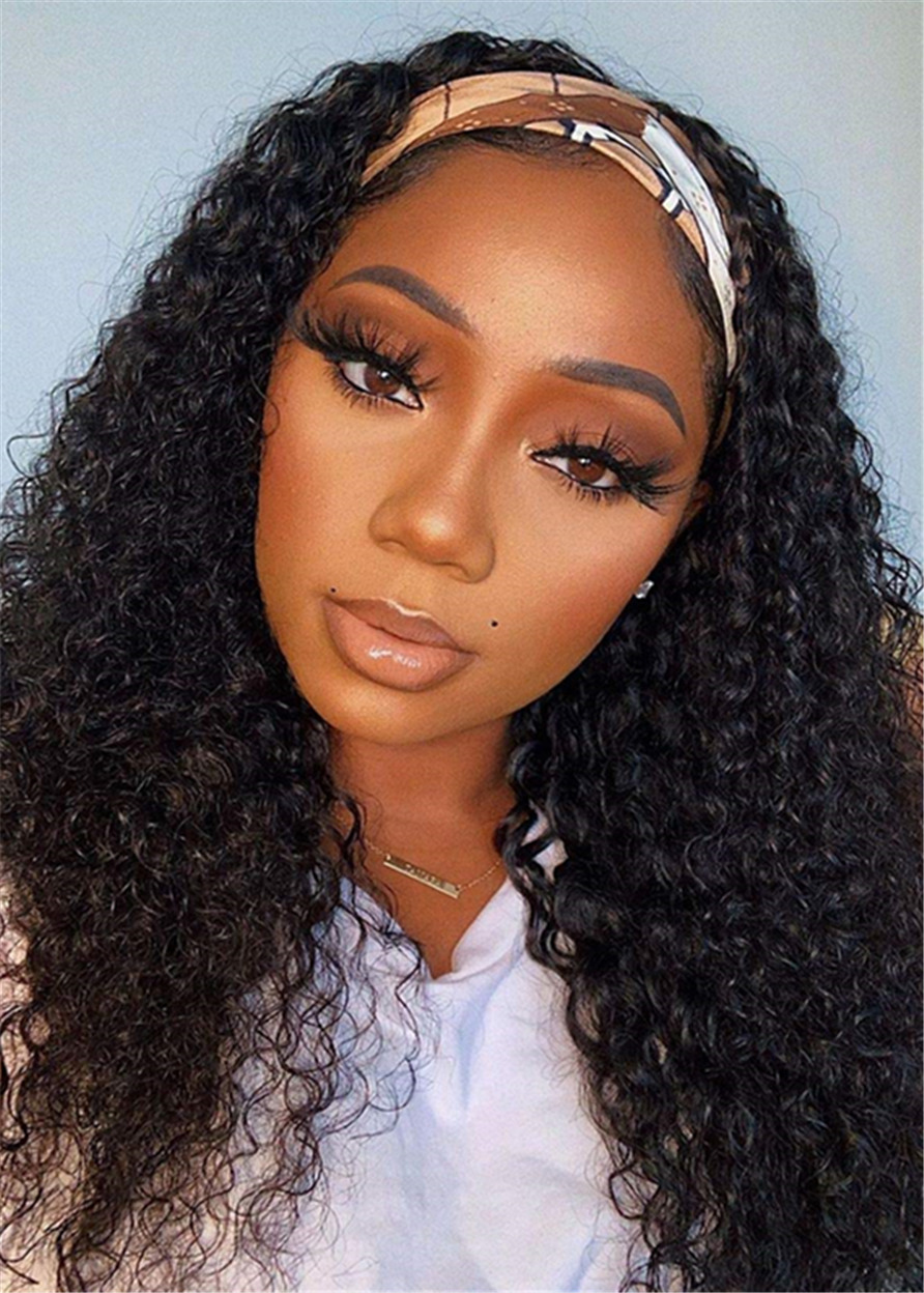 Headbang Wig Capless Synthetic Hair Kinky Curly 130% 20 Inches Wigs With Bang For African American Women