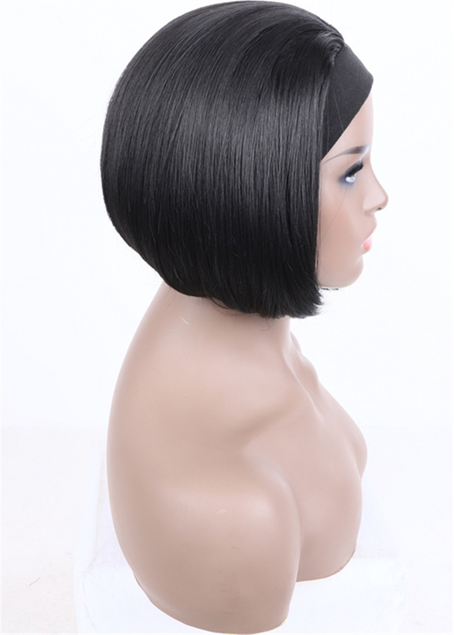 Headband Wig Bob Hairstyle Capless Women Natural Straight Synthetic Hair 130% 12 Inches Wigs