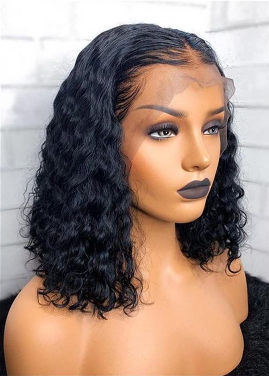 Human Hair Capless 16 Inches 120% Wigs Bob Hairstyle Kinky Curly Wigs