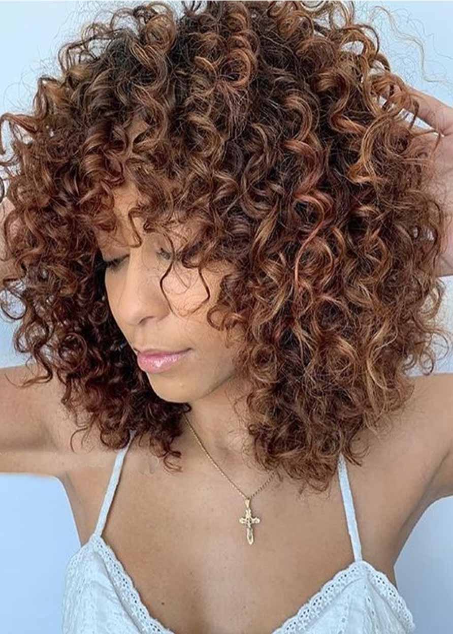 Big Curly Synthetic Hair Women Capless 130% 16 Inches Wigs With Bangs