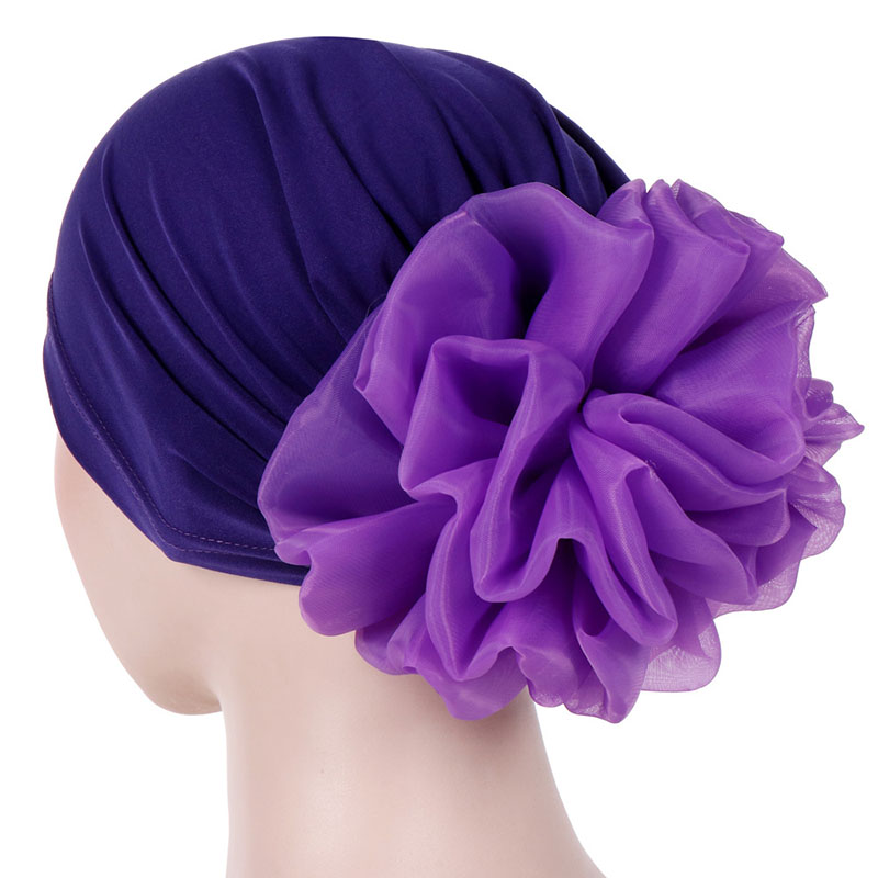 Skullies & Beanies Ethnic Plain Hats Flower Turban For Women