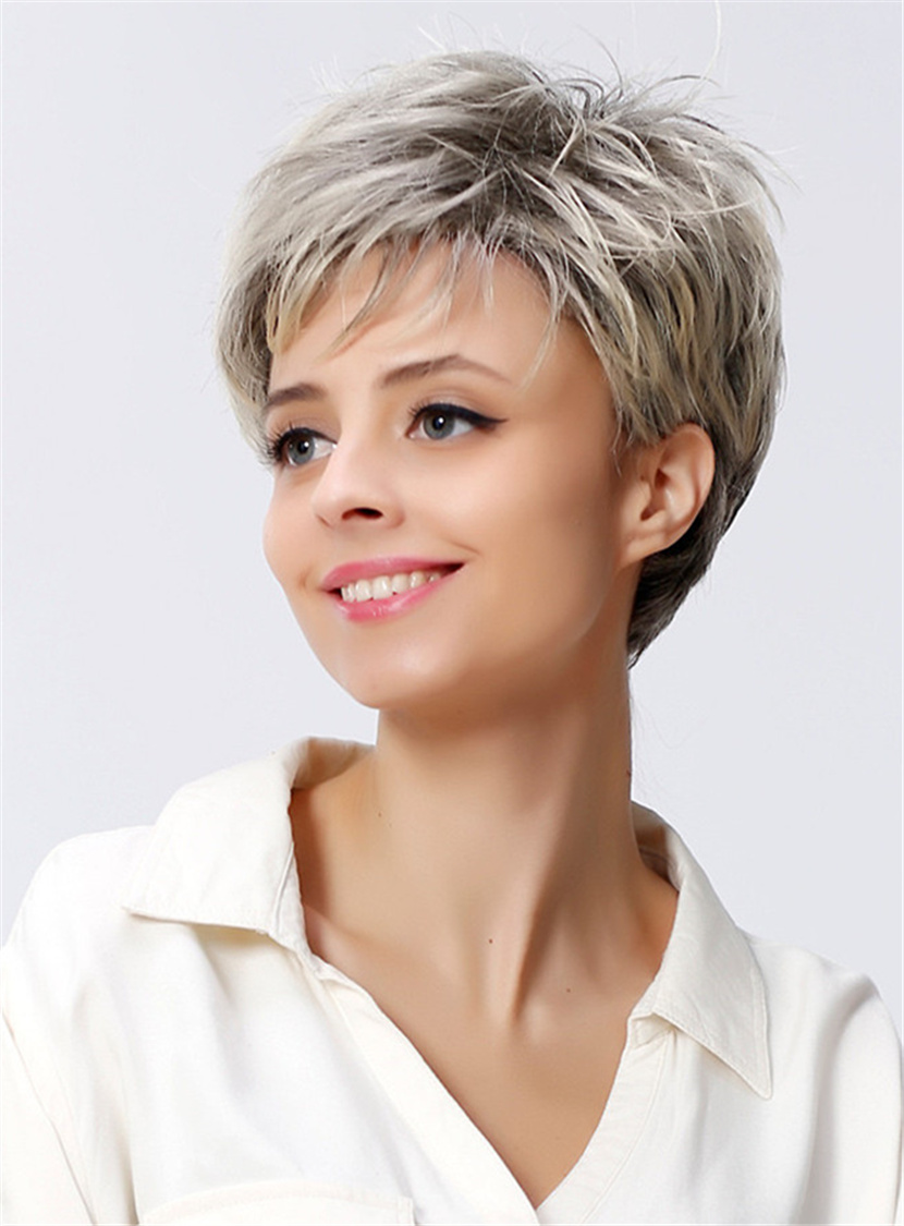 Salt and Pepper Capless Synthetic Hair Straight Short Wigs