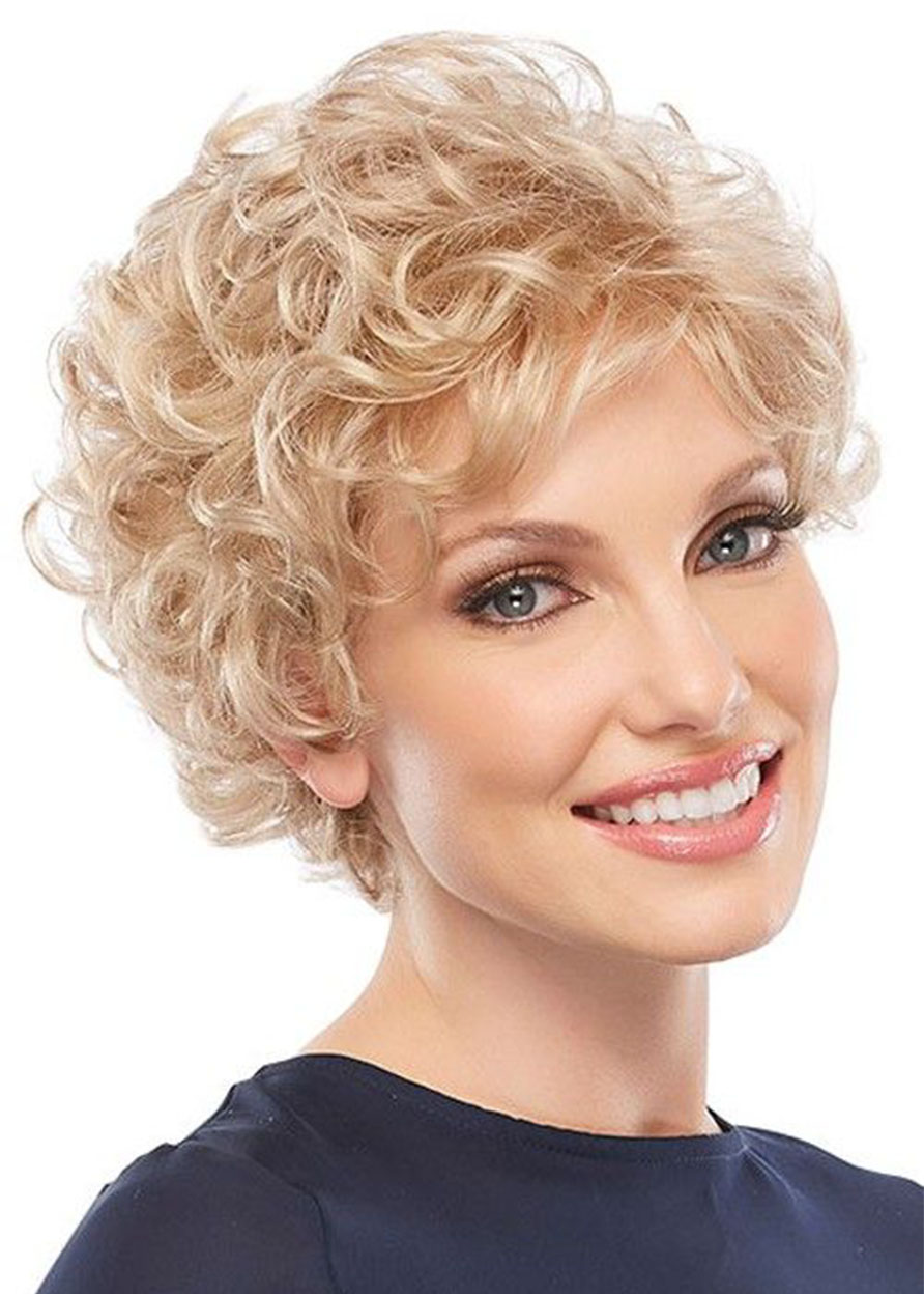 Human Hair Curly Lace Front Cap Women Short 120% Wigs