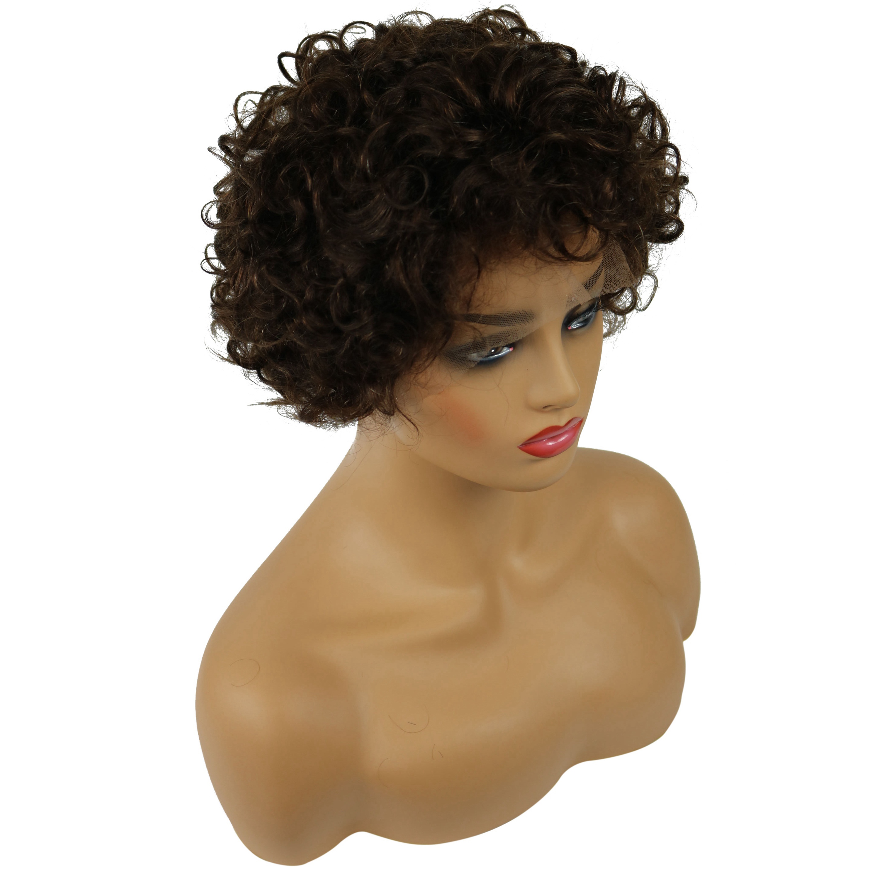 Curly Full Lace Cap Human Hair 120% Short Wigs For Black Women