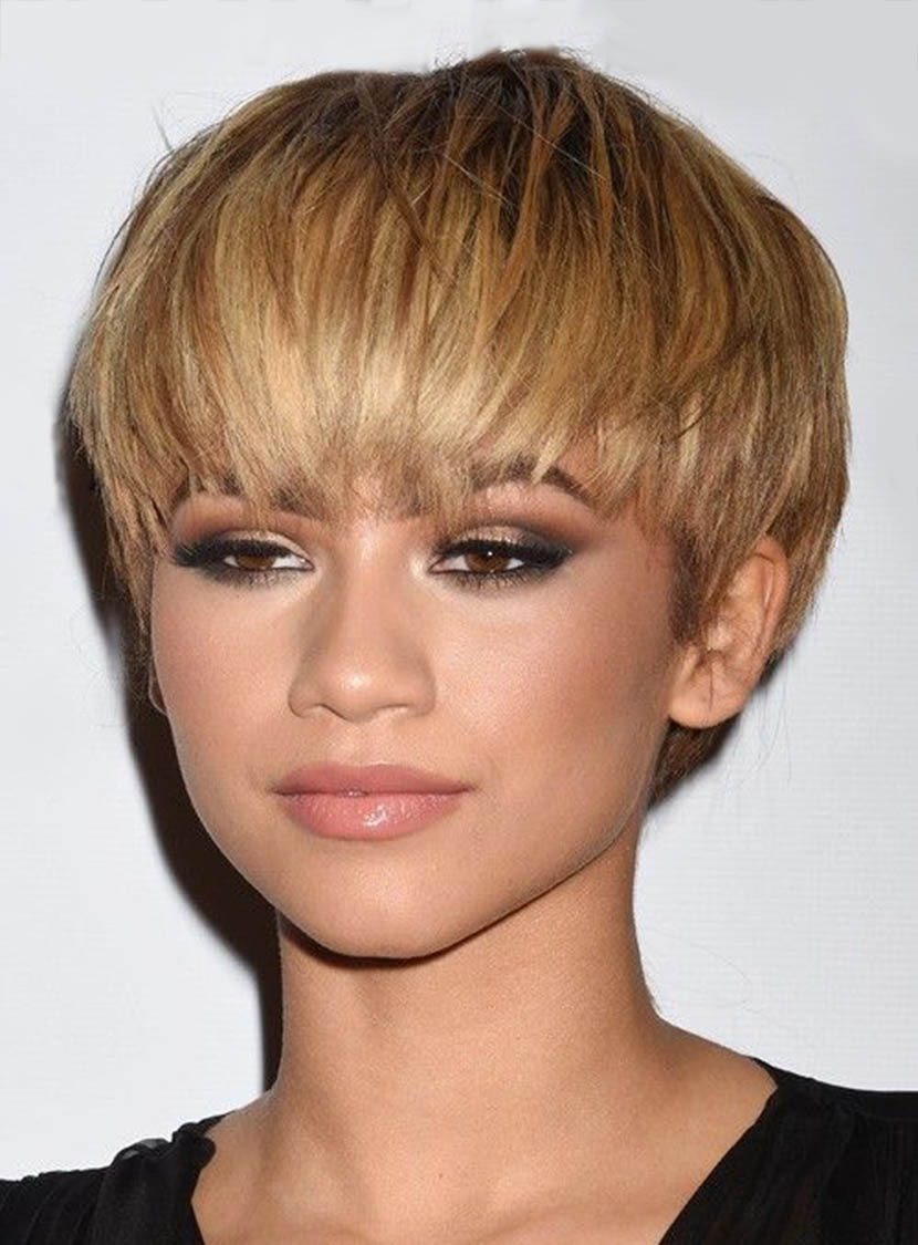 Zendaya Boy Short Synthetic Hair With Straight Bangs African American Women Wigs Capless 6 Inches