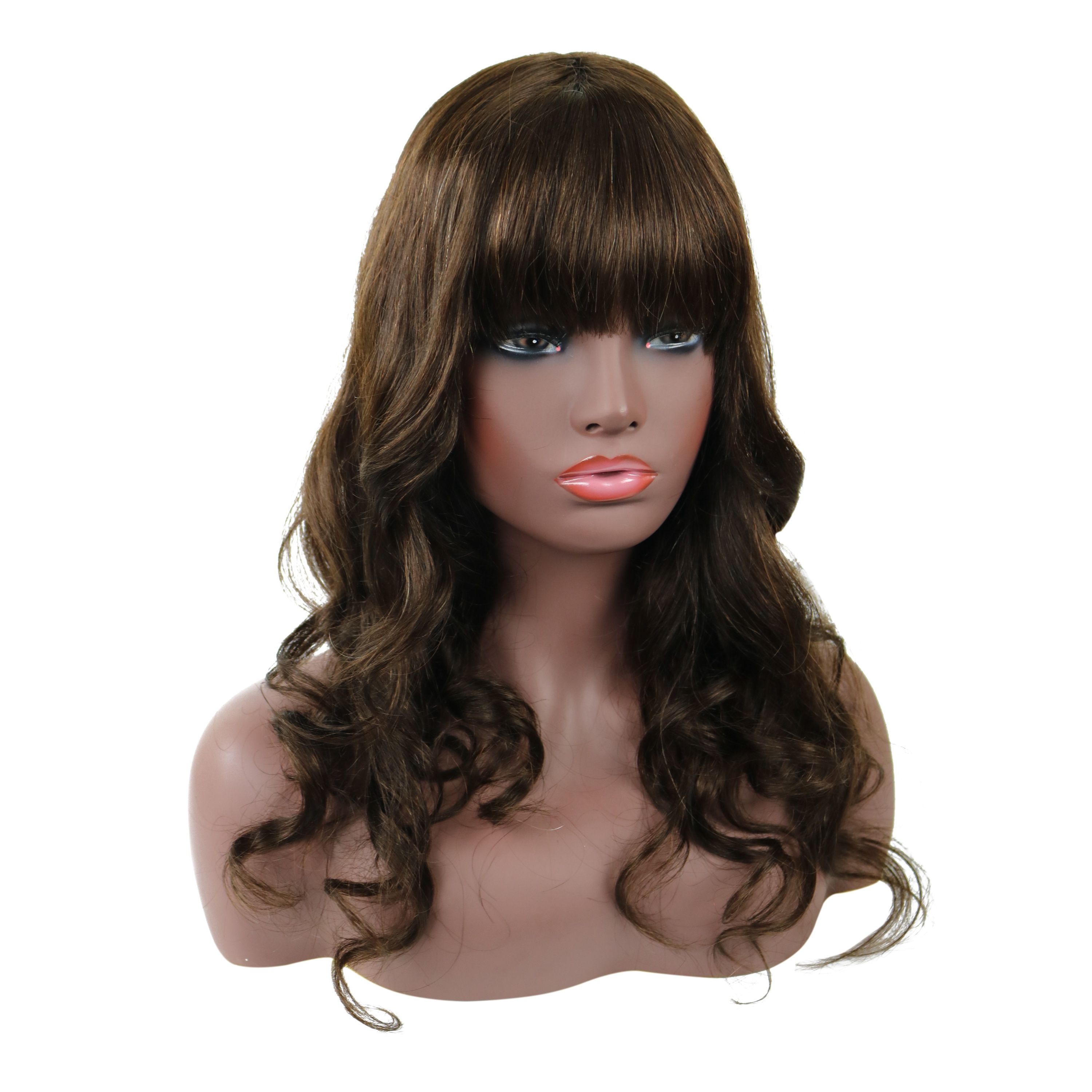 Wavy Capless Human Hair 18 Inches 120% Wigs With Full Bangs