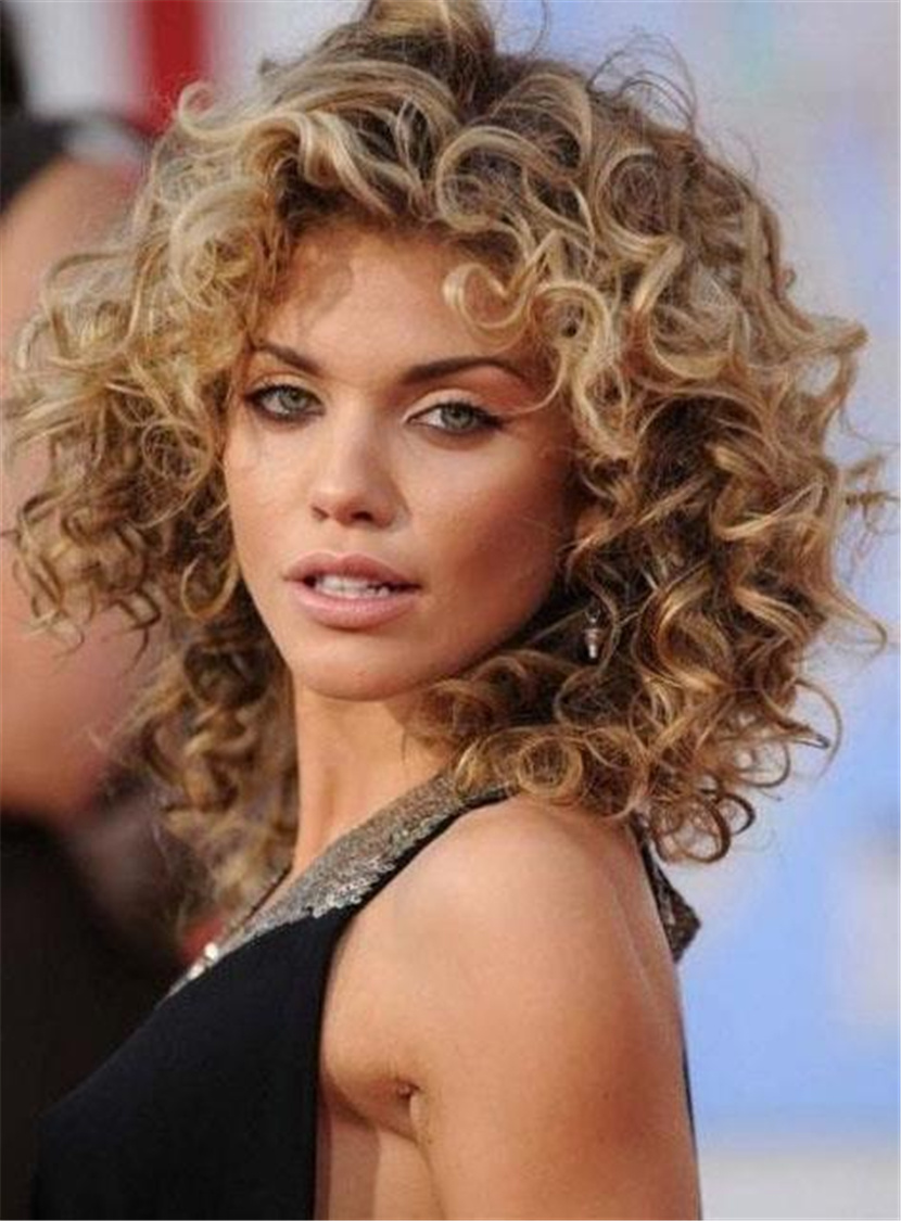 Curly Human Hair Blend Wigs Capless 120% 14 Inches Wigs