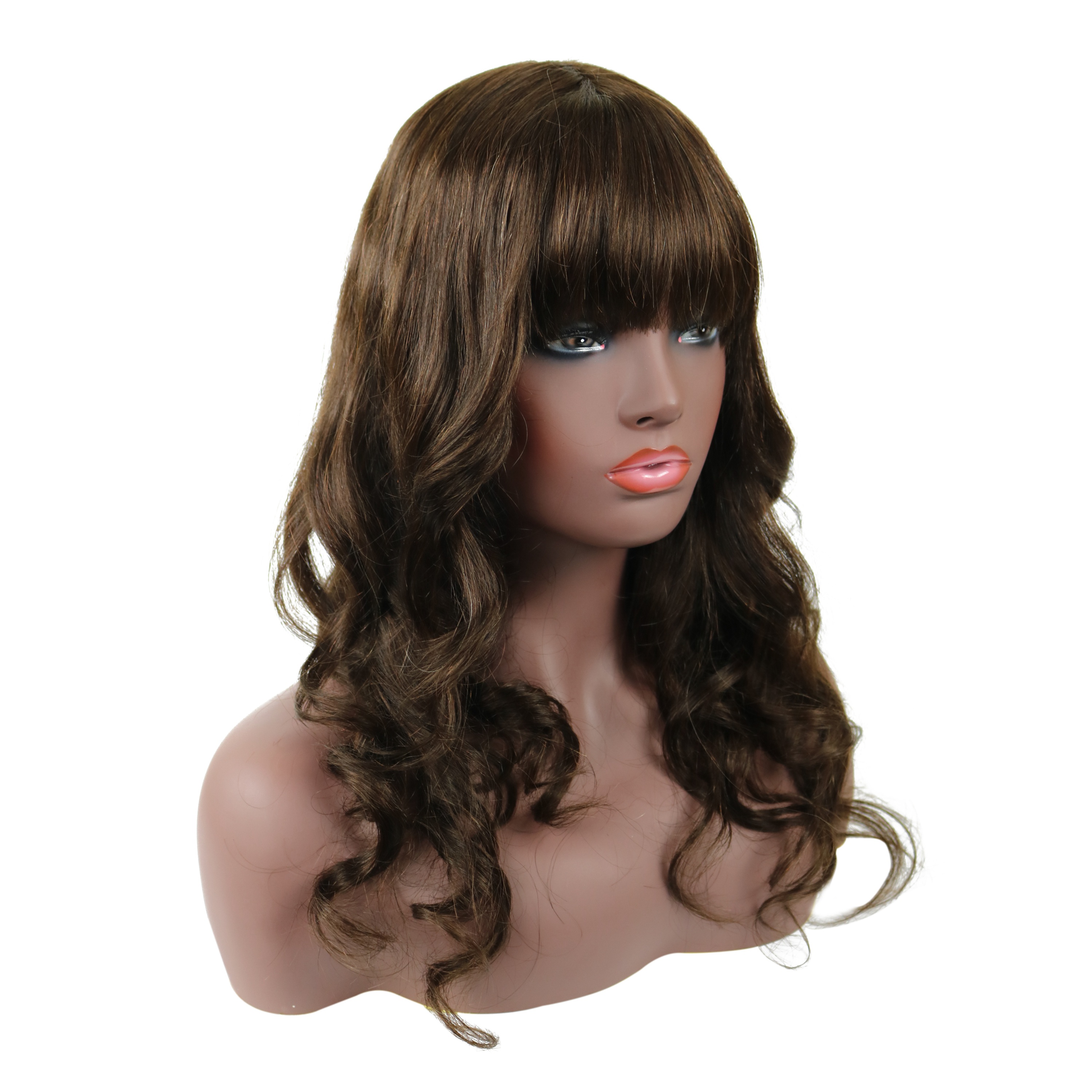 Wavy Capless Human Hair 18 Inches 120% Wigs With Full Bangs