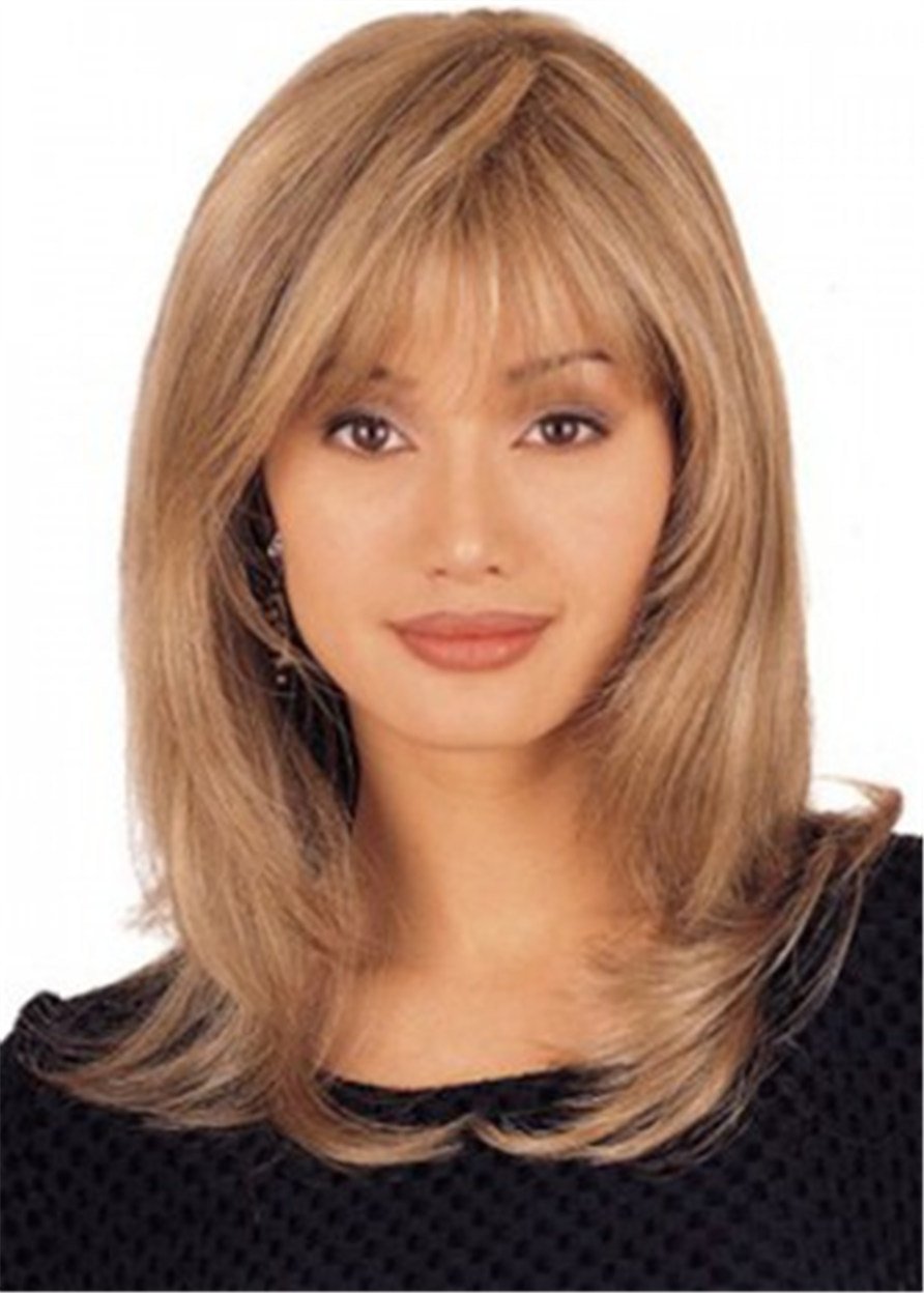 Synthetic Hair Capless Women Natural Straight Wigs With Bangs 18 Inches
