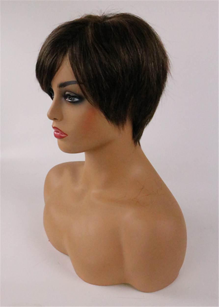 Women Capless Straight Human Hair Short African American Wigs 6 Inches