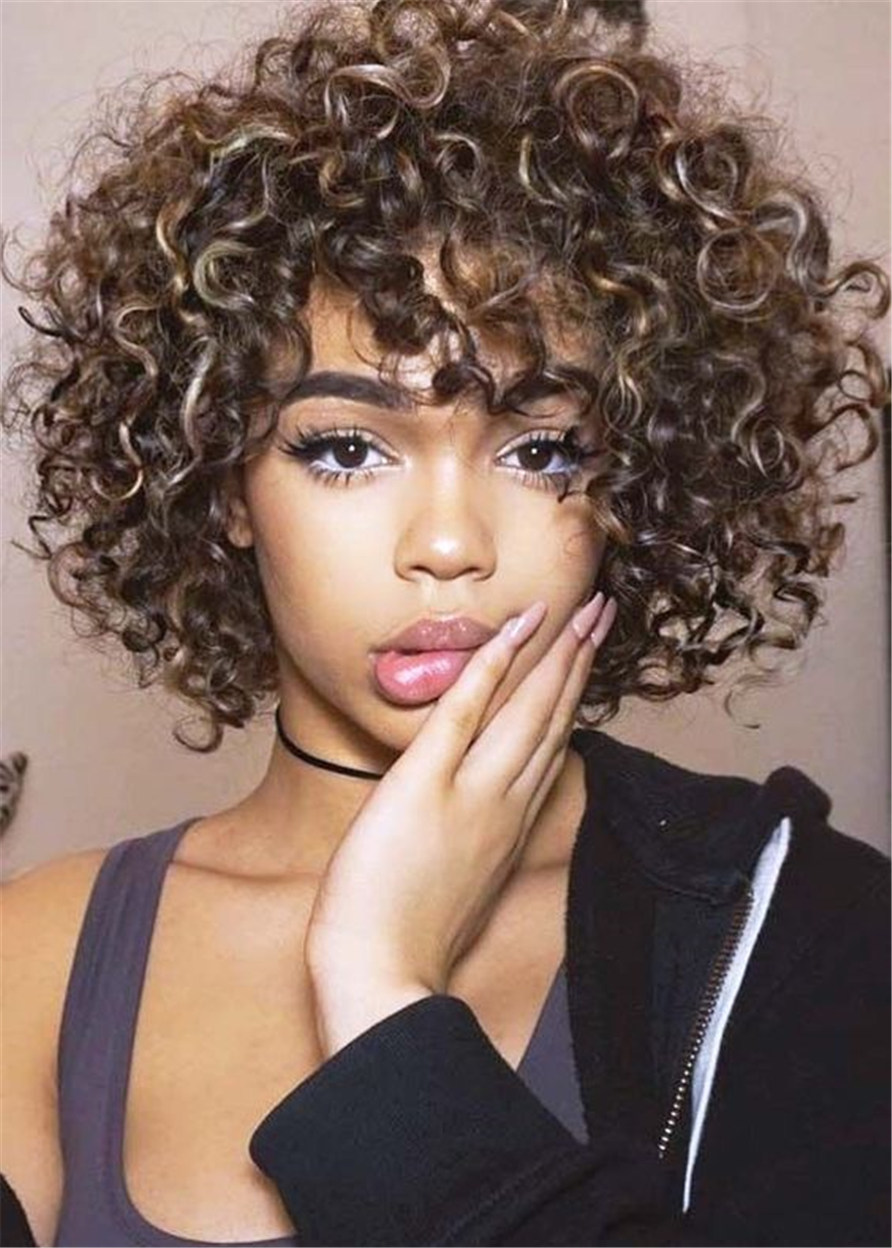 Medium Synthetic Hair Women Capless Kinky Curly 16 Inches Wigs
