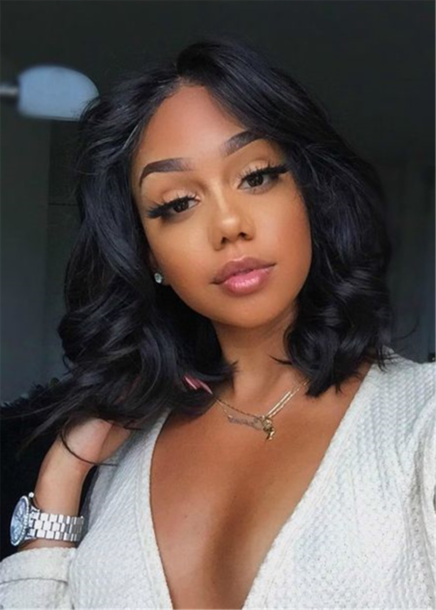 African American Wigs Capless Wavy Human Hair 14 Inches 120% Wigs