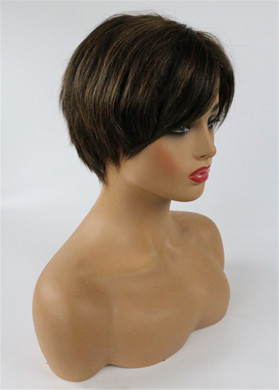 Women Capless Straight Human Hair Short African American Wigs 6 Inches