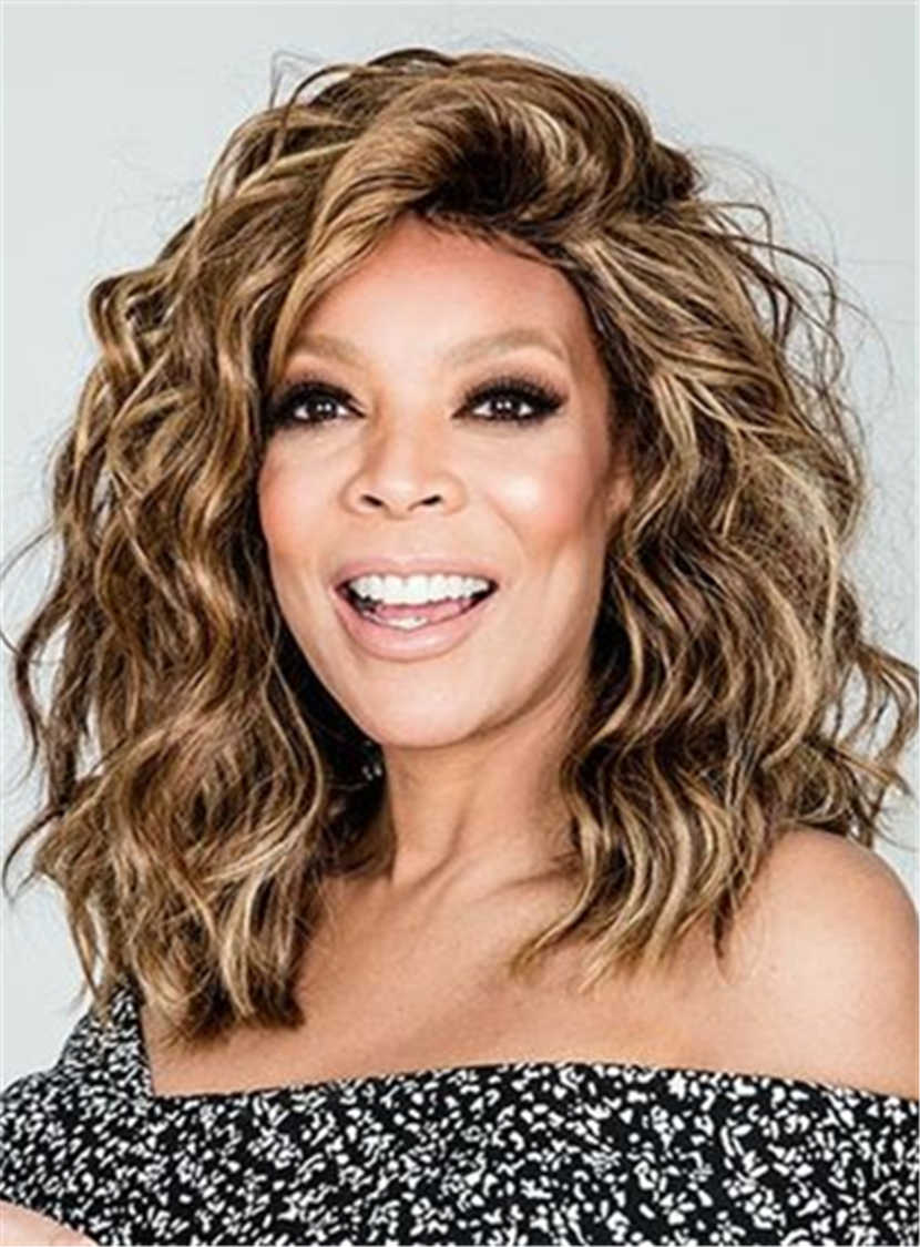 Wendy Williams Medium Messy Loose Curly Human Hair Lace Front Cap Wigs 14 Inches