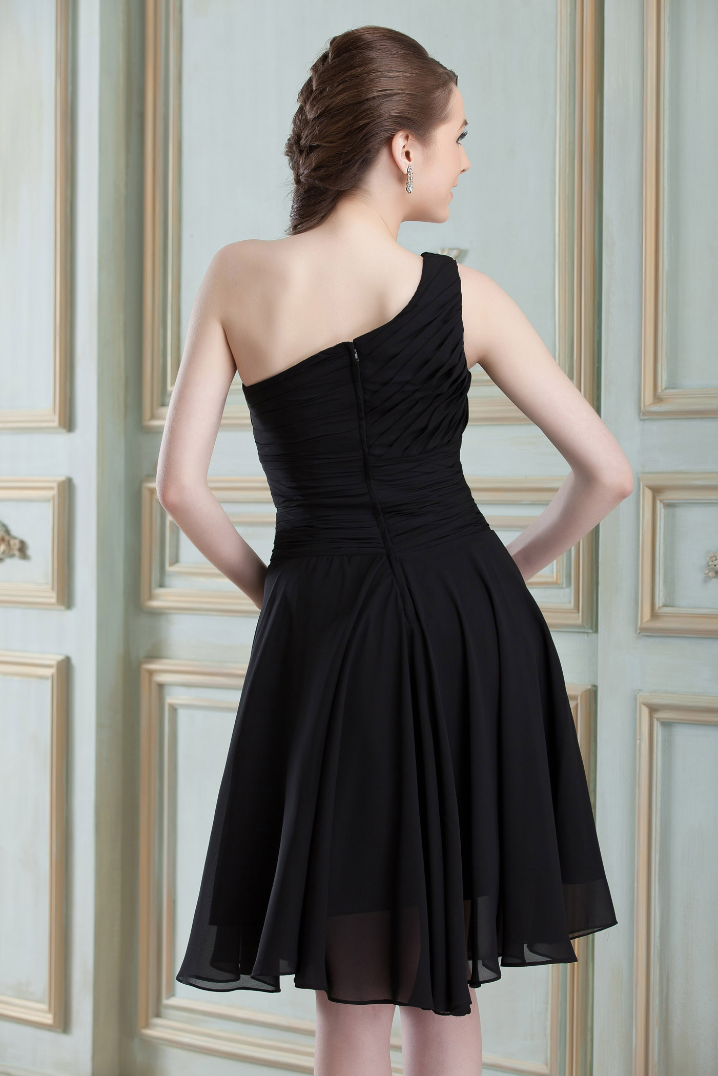 Knee-Length A-Line Sleeveless One Shoulder Homecoming Dress/ Bridesmaid Dress