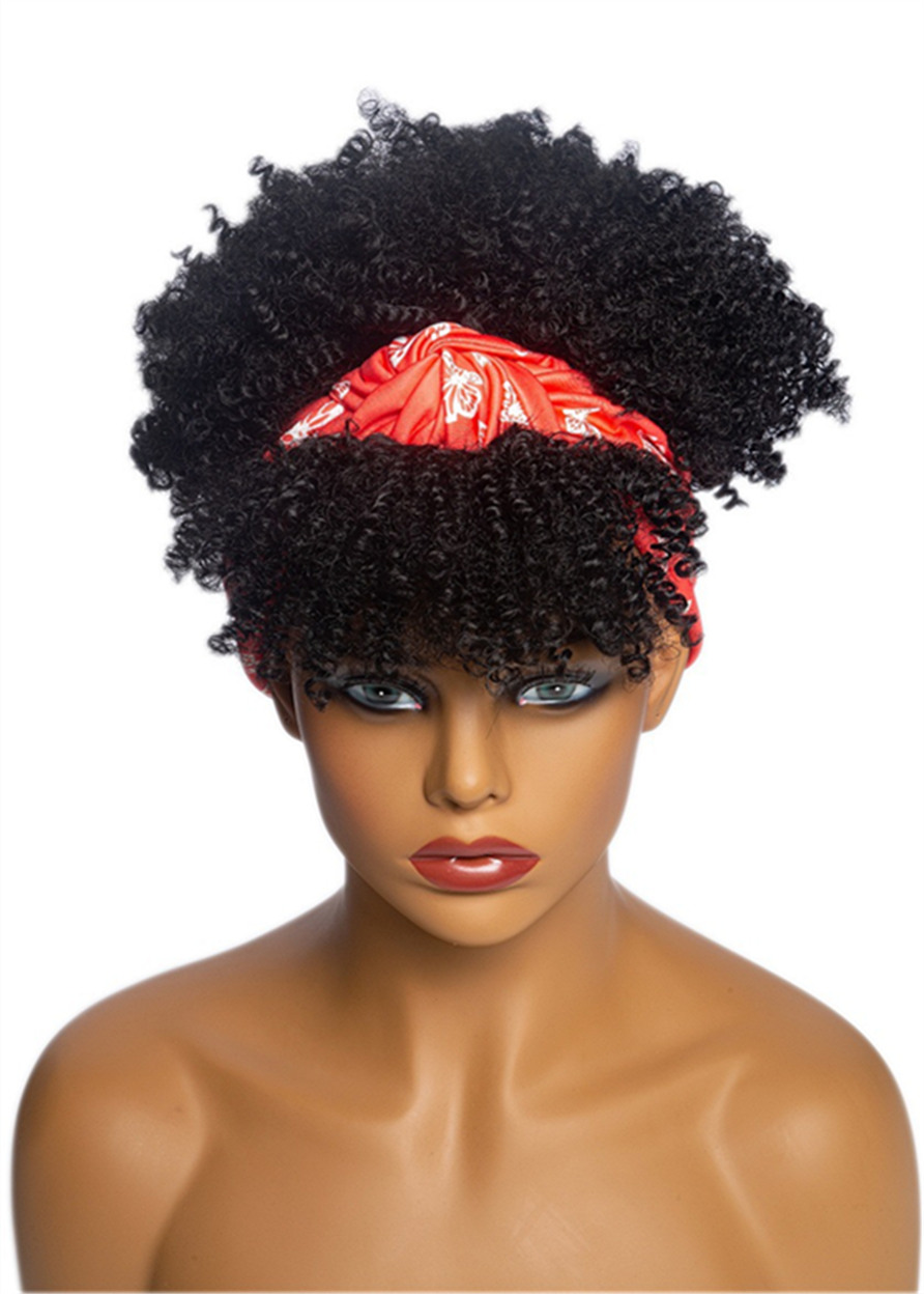 Headband African American Wig Synthetic Hair Capless Afro Curly 8 Inches 130% Wigs
