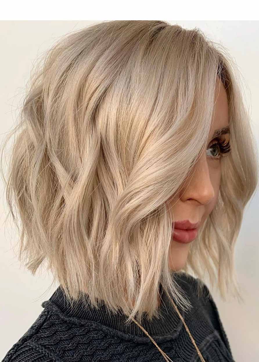 Ash Blonde Messy Bob Hairstyles Synthetic Hair Wavy Capless 12 Inches 130% Wigs