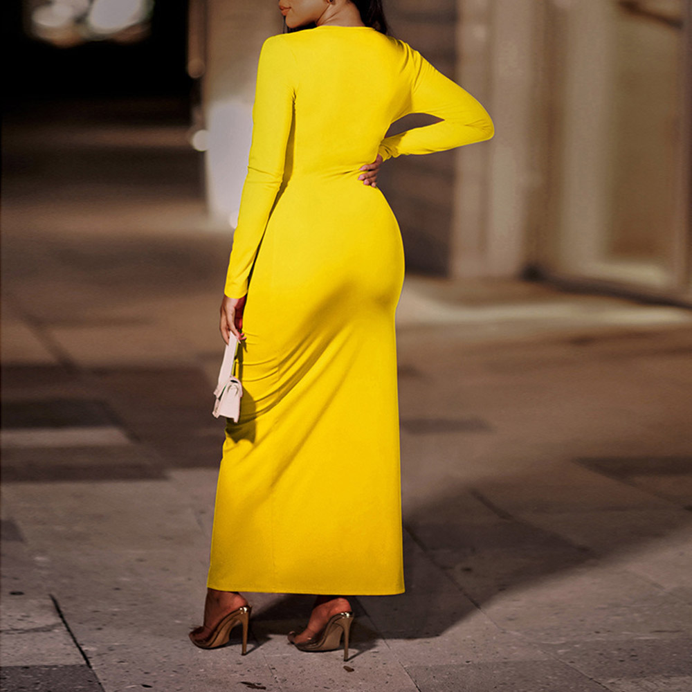 Long Sleeve Stand Collar Ankle-Length Asymmetric Bodycon Women's Dress