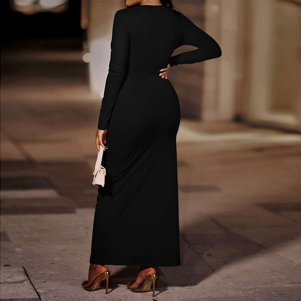 Long Sleeve Stand Collar Ankle-Length Asymmetric Bodycon Women's Dress