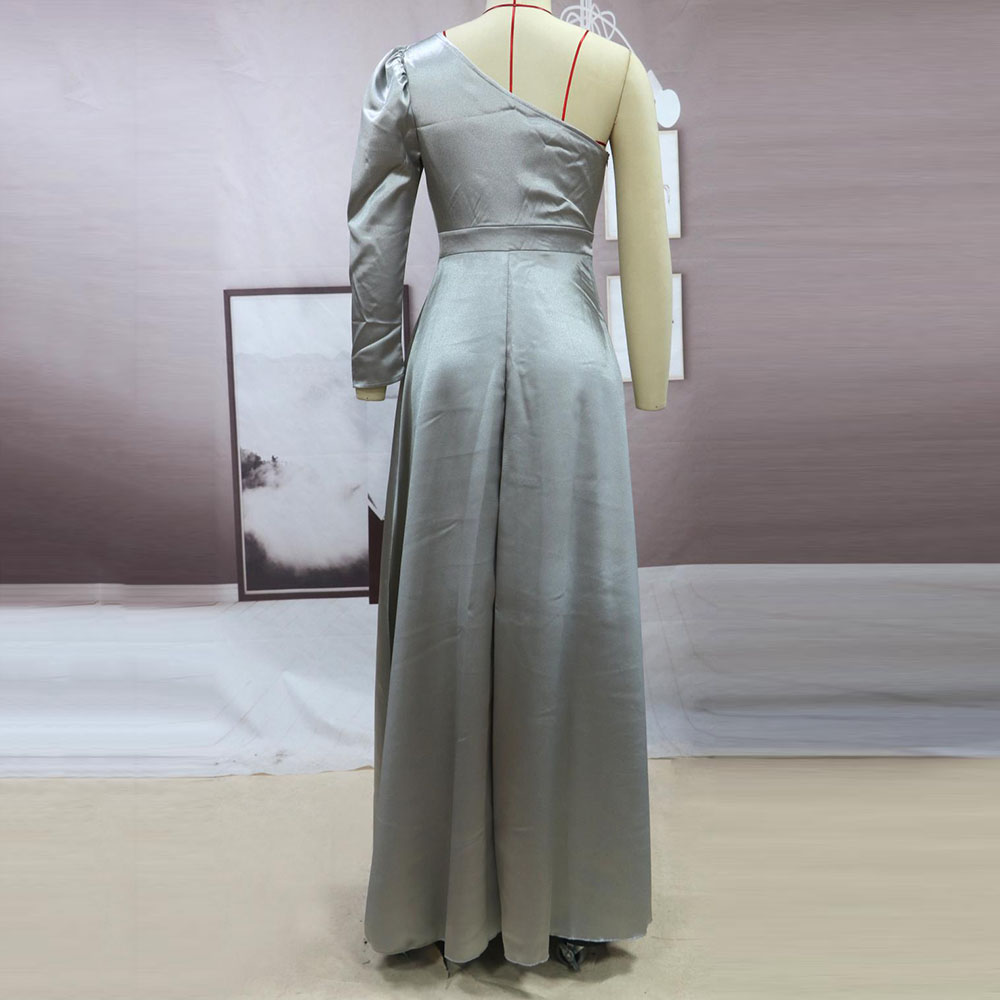 Asymmetric Long Sleeve Oblique Collar Floor-Length Pullover Women's Dress