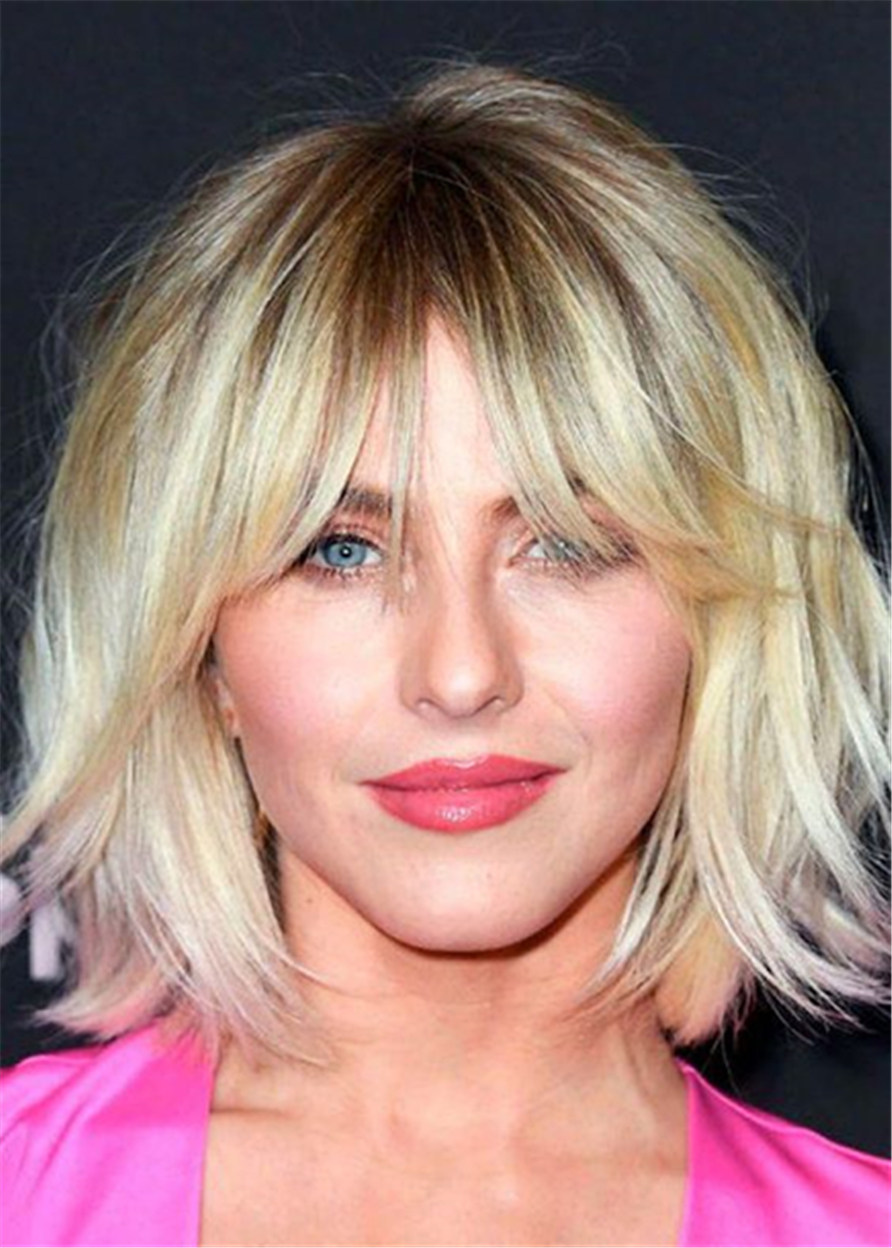 Wavy Lace Front Cap Julianne Hough Bob Human Hair 120% 14 Inches Wigs With Bangs