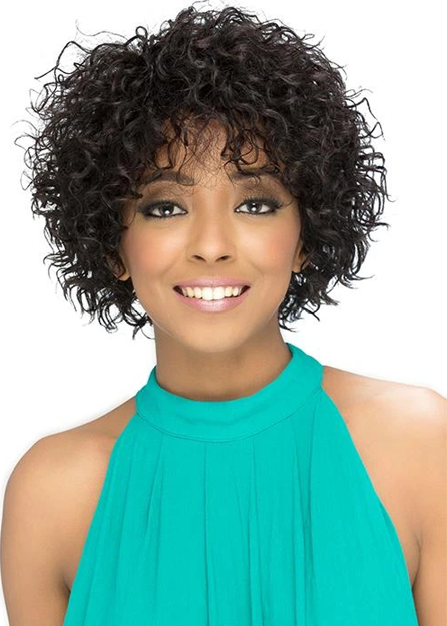 Women's Curly Human Hair Capless Wigs 12 Inches