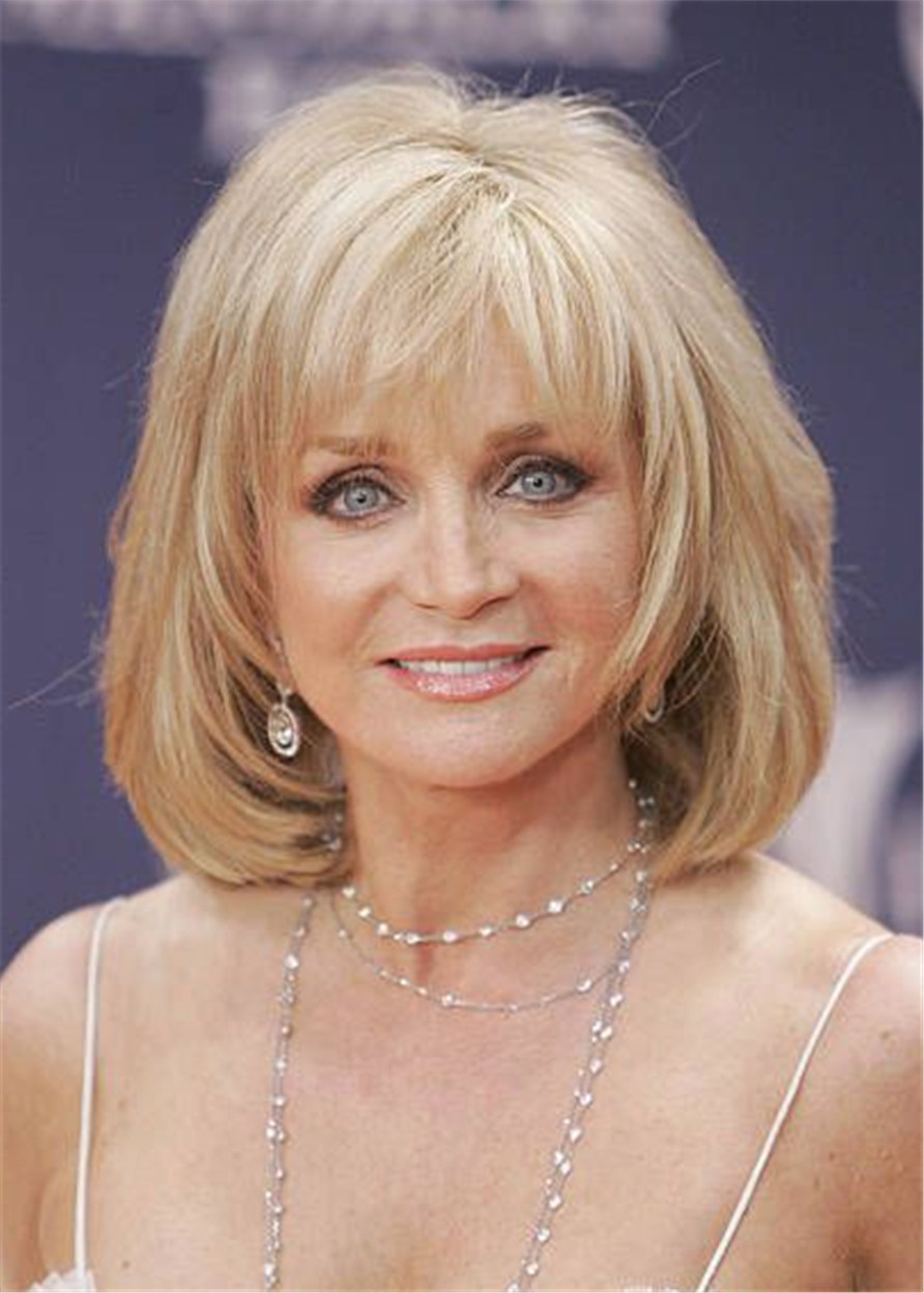 Capless Natural Straight Synthetic Hair Barbara Mandrell 130% 14 Inches Wigs With Bangs