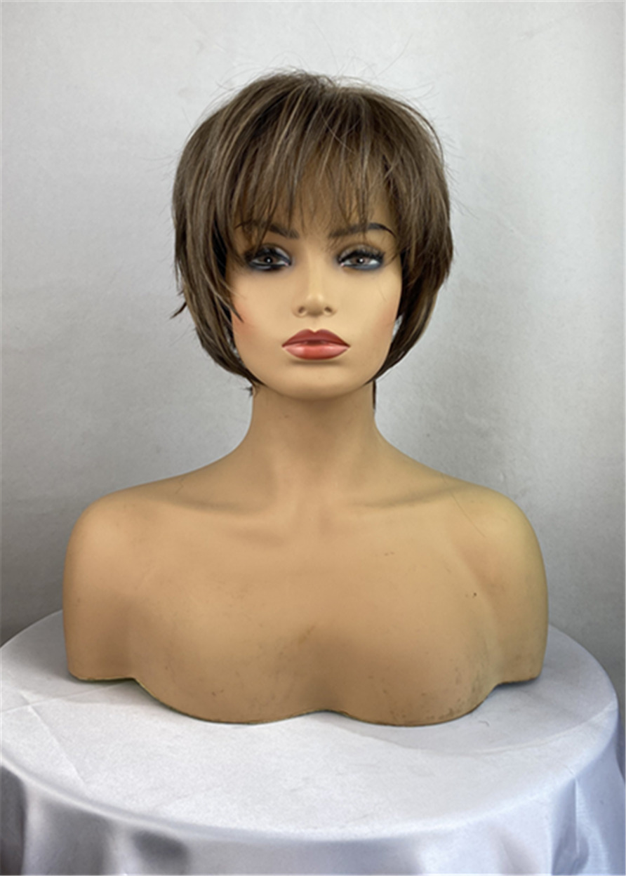 Synthetic Hair Wavy Women Capless 12 Inches 130% Wigs With Layers Bangs