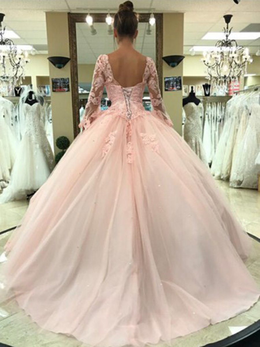 Floor-Length Appliques Long Sleeves Ball Gown Quinceanera Dress
