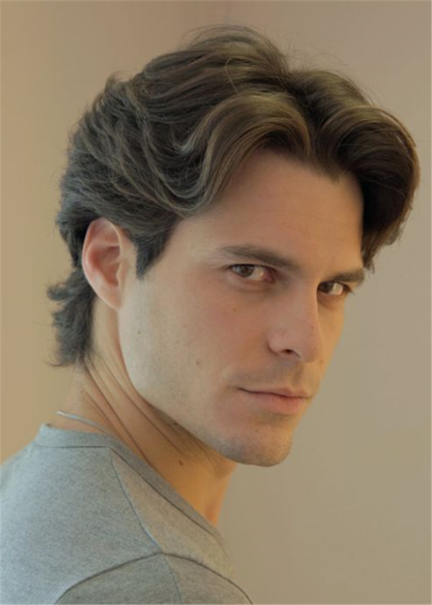 Middle Part Wavy Hairstyle Full Lace Men Wig - Men's Wigs