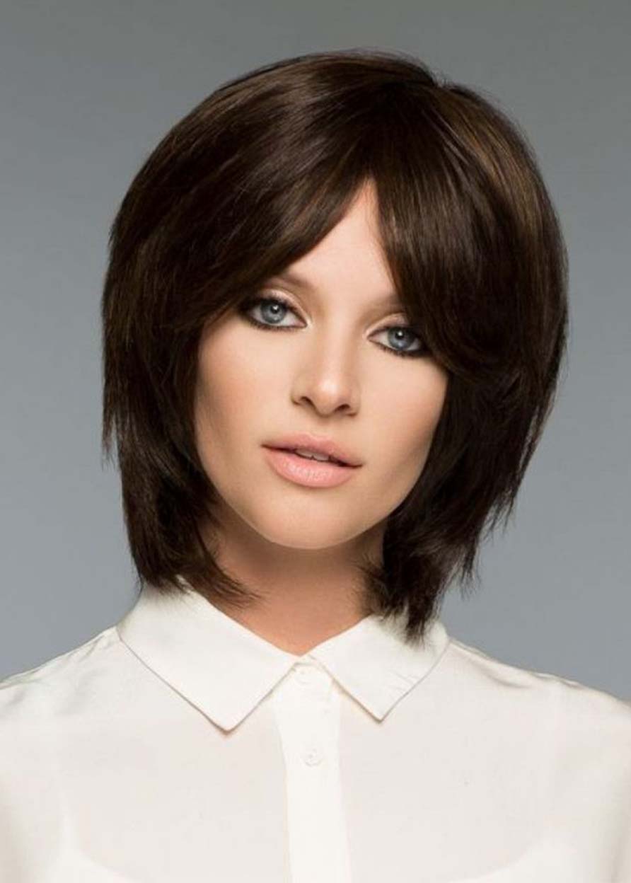 Women's Short Shaggy Hairstyles Natural Straight Synthetic Hair Capless Wigs 12Inch