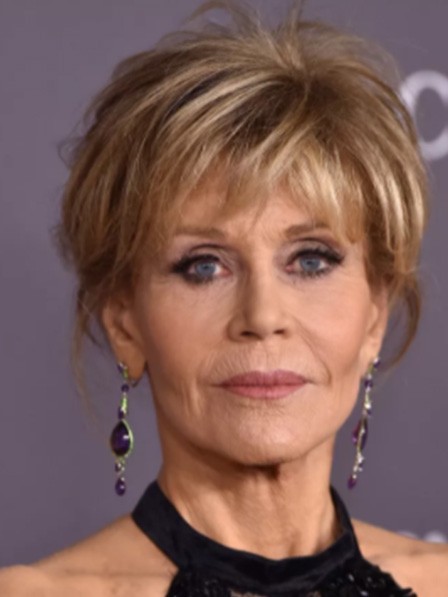 Jane Fonda Wavy Human Hair Lace Front 130% Wigs With Bangs