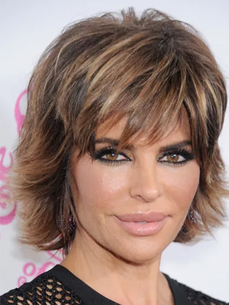 Lisa Rinna Wigs Wavy Human Hair Lace Front 130% Wigs With Bangs