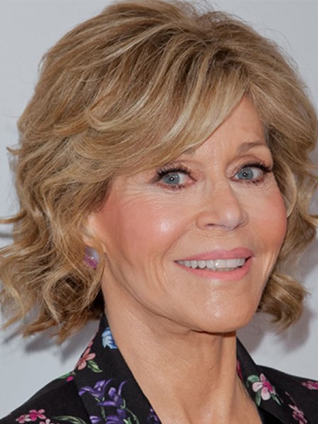 Wavy Human Hair Lace Front Wigs - Jane Fonda Wigs With Bangs