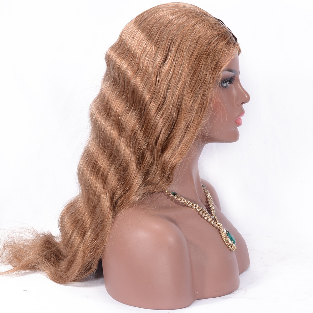 U Part Virgin Human Hair Wavy Women Capless 22 Inches 130% Wigs