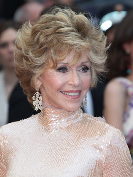 Jane Fonda Wigs Women's Layered Wavy Human Hair Lace Front 130% Wigs