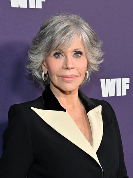 Jane Fonda Wigs Layered Wavy Human Hair Lace Front 130% Wigs - Grey