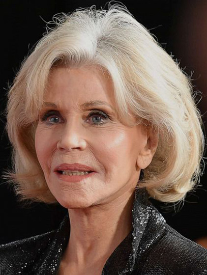 Grey Straight Bobs Chin Length Jane Fonda Wigs 12 Inches
