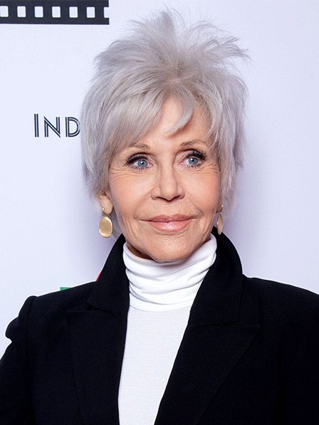 Natural Lace Front Synthetic Wigs Jane Fonda Grey Wigs With Bangs